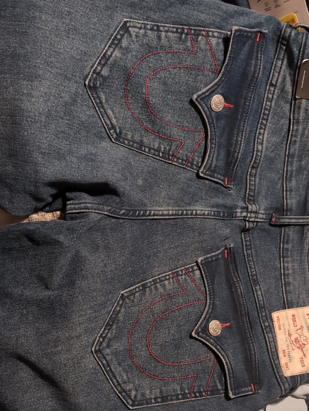 True Religion Mid Dark Blue Jeans with Red Stitching